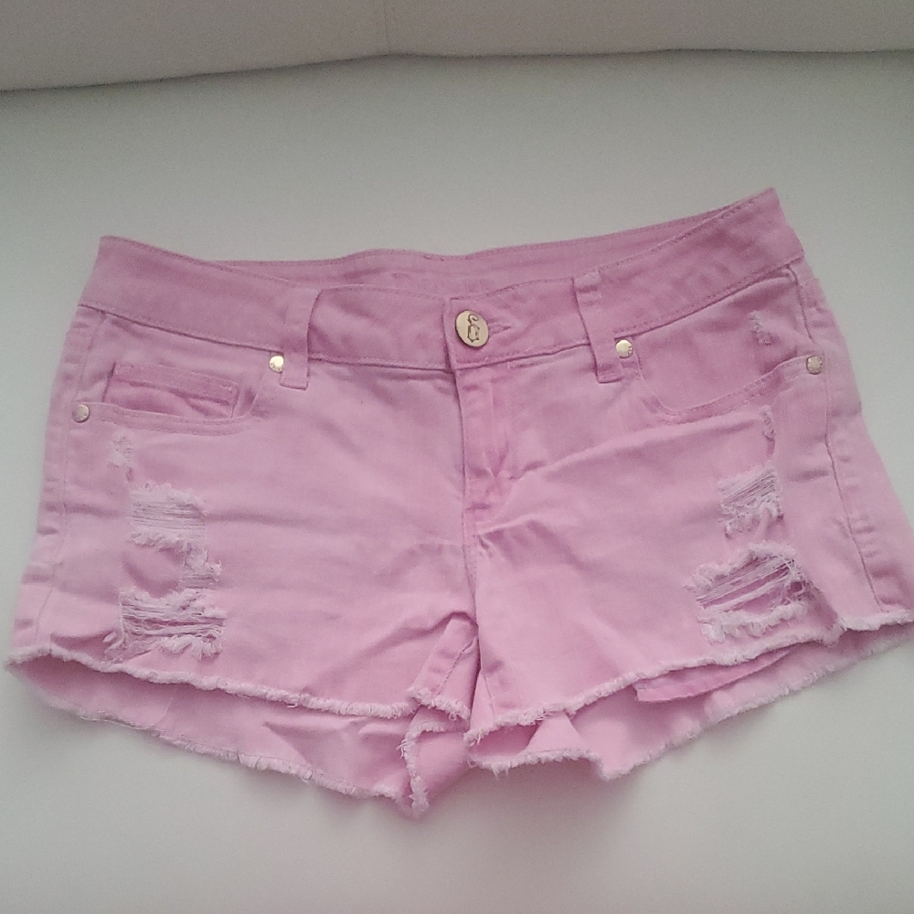Decree Light Pink Distressed Jean Shorts